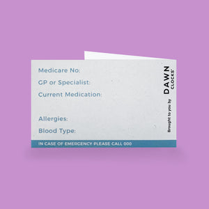 The Care Card by Dawn Clocks was specifically designed by our Founder from her lived experience of her Mother battling Younger Onset Alzheimer's Disease. It aims to educate the person who may encounter your loved one to come from a place of understanding. Simply fill out the details you wish to communicate and place inside a wallet or purse. The Care Card empowers the user and comforts the people who love them the most.