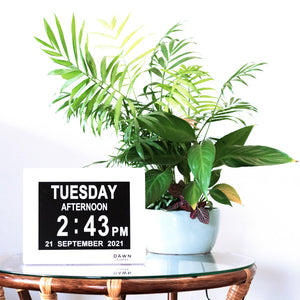 The Dawn Clock™ is the original LED calendar day clock that has specially designed on-screen alerts to enable independence in completing daily tasks. The on screen reminder alerts help to alleviate the stress of reminding as well as the frustration of being reminded. With a high contrast and low glare screen, The Dawn Clock™ is easy to read and understand. Plug in and go with an automatic start and a user-friendly interface making setup a dream. ADHD ASD Autism Disability Dementia Alzheimer's NDIS DVA 